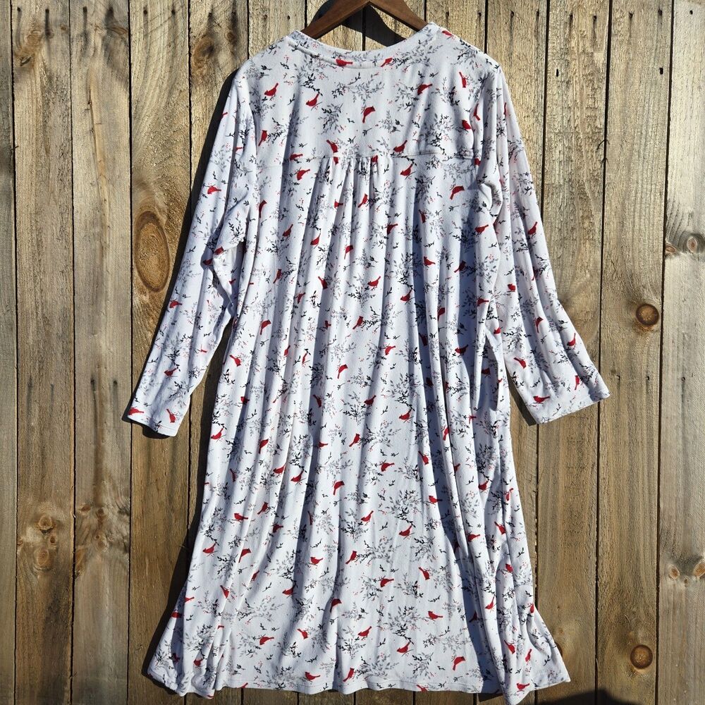 Aria Collection Nightgown Womens Size XL Red Cardinal Bird Fleece Pockets Cozy - Picture 2 of 8